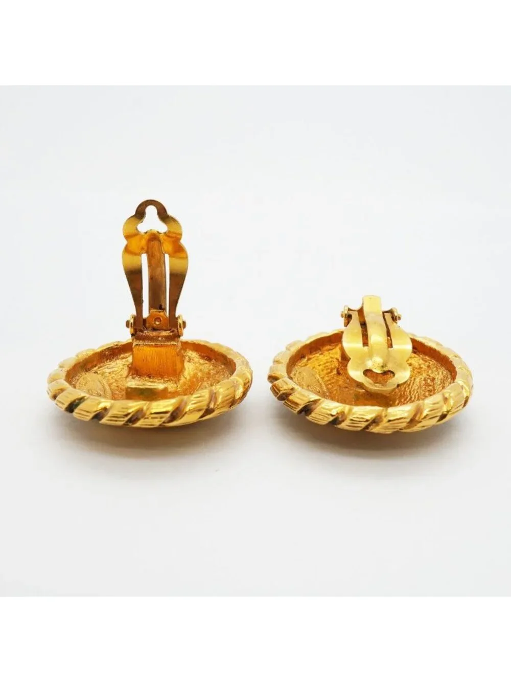 Chanel Earrings Vintage CC Logo Round Circle Gold Plated